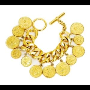Chanel Gold Vintage Medal Coin Chain Rare Bracelet